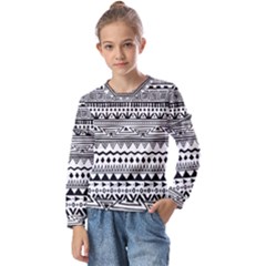 Boho Style Pattern Kids  Long Sleeve T-shirt With Frill 