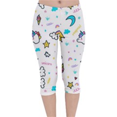 Unicorns Rainbows Seamless Pattern Velvet Capri Leggings  by Bedest