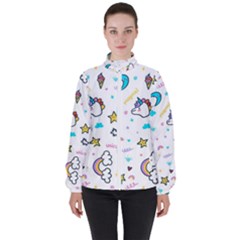 Unicorns Rainbows Seamless Pattern Women s High Neck Windbreaker by Bedest