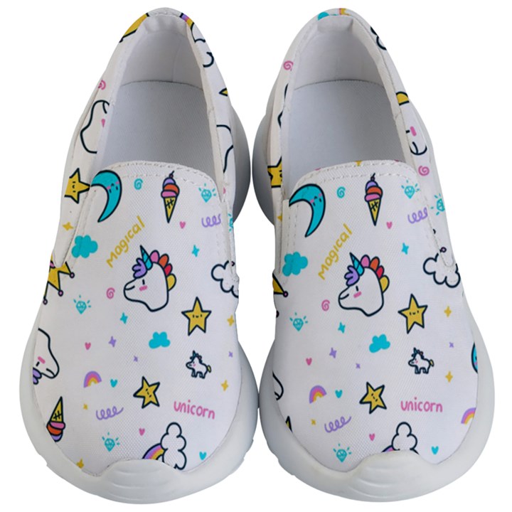 Unicorns Rainbows Seamless Pattern Kids Lightweight Slip Ons