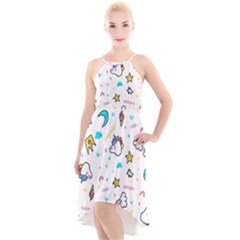 Unicorns Rainbows Seamless Pattern High-low Halter Chiffon Dress  by Bedest