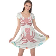 Underwater Seamless Pattern Light Background Funny Cap Sleeve Dress by Bedest