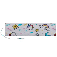 Unicorns Rainbows Seamless Pattern Roll Up Canvas Pencil Holder (l) by Bedest