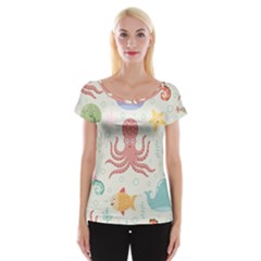 Underwater Seamless Pattern Light Background Funny Cap Sleeve Top by Bedest