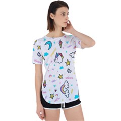 Unicorns Rainbows Seamless Pattern Perpetual Short Sleeve T-shirt by Bedest