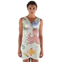 Underwater Seamless Pattern Light Background Funny Wrap Front Bodycon Dress by Bedest