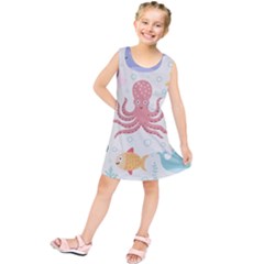 Underwater Seamless Pattern Light Background Funny Kids  Tunic Dress by Bedest