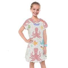 Underwater Seamless Pattern Light Background Funny Kids  Drop Waist Dress by Bedest