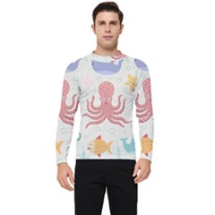 Underwater Seamless Pattern Light Background Funny Men s Long Sleeve Rash Guard by Bedest