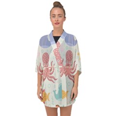 Underwater Seamless Pattern Light Background Funny Half Sleeve Chiffon Kimono by Bedest