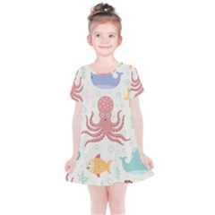 Underwater Seamless Pattern Light Background Funny Kids  Simple Cotton Dress by Bedest