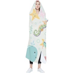 Underwater Seamless Pattern Light Background Funny Wearable Blanket by Bedest