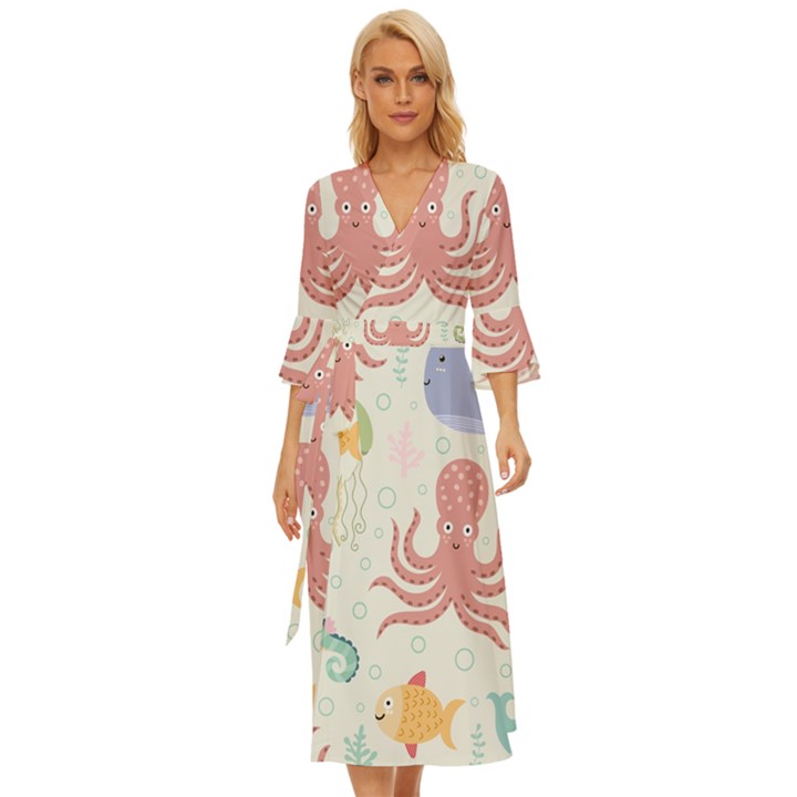 Underwater Seamless Pattern Light Background Funny Midsummer Wrap Dress