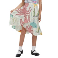 Underwater Seamless Pattern Light Background Funny Kids  Ruffle Flared Wrap Midi Skirt by Bedest