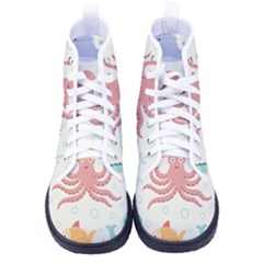 Underwater Seamless Pattern Light Background Funny Women s High-top Canvas Sneakers by Bedest