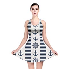 Nautical Seamless Pattern Vector Illustration Reversible Skater Dress by Bedest