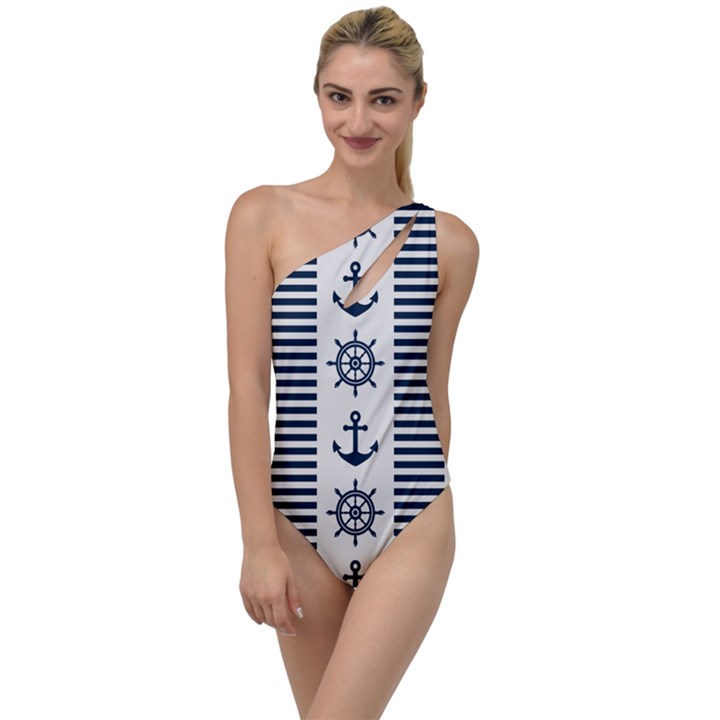 Nautical Seamless Pattern Vector Illustration To One Side Swimsuit