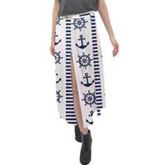 Nautical Seamless Pattern Vector Illustration Velour Split Maxi Skirt by Bedest