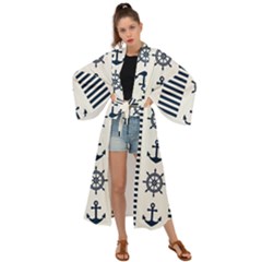 Nautical Seamless Pattern Vector Illustration Maxi Kimono by Bedest