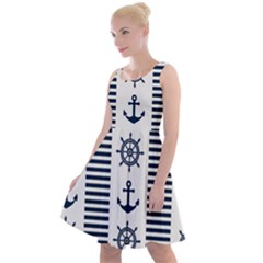 Nautical Seamless Pattern Vector Illustration Knee Length Skater Dress by Bedest