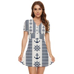 Nautical Seamless Pattern Vector Illustration V-neck High Waist Chiffon Mini Dress by Bedest