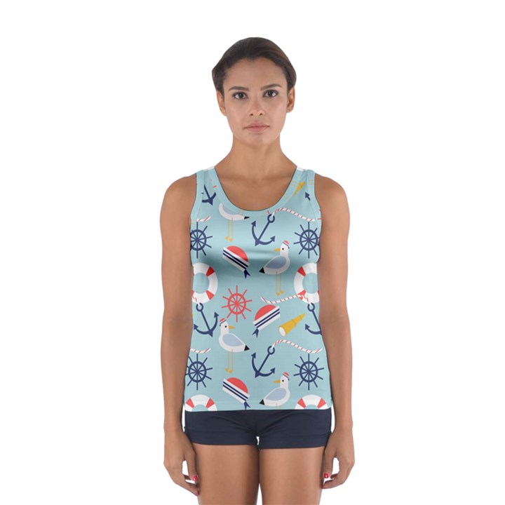 Nautical Marine Symbols Seamless Pattern Sport Tank Top 