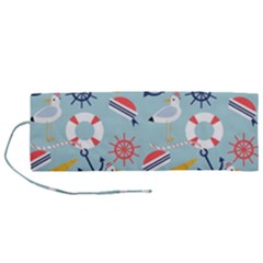 Nautical Marine Symbols Seamless Pattern Roll Up Canvas Pencil Holder (m) by Hannah976