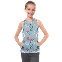 Nautical Marine Symbols Seamless Pattern Kids  Sleeveless Hoodie by Hannah976