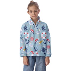 Nautical Marine Symbols Seamless Pattern Kids  Half Zip Hoodie by Hannah976