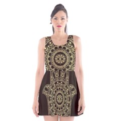 Hamsa Hand Drawn Symbol With Flower Decorative Pattern Scoop Neck Skater Dress by Hannah976