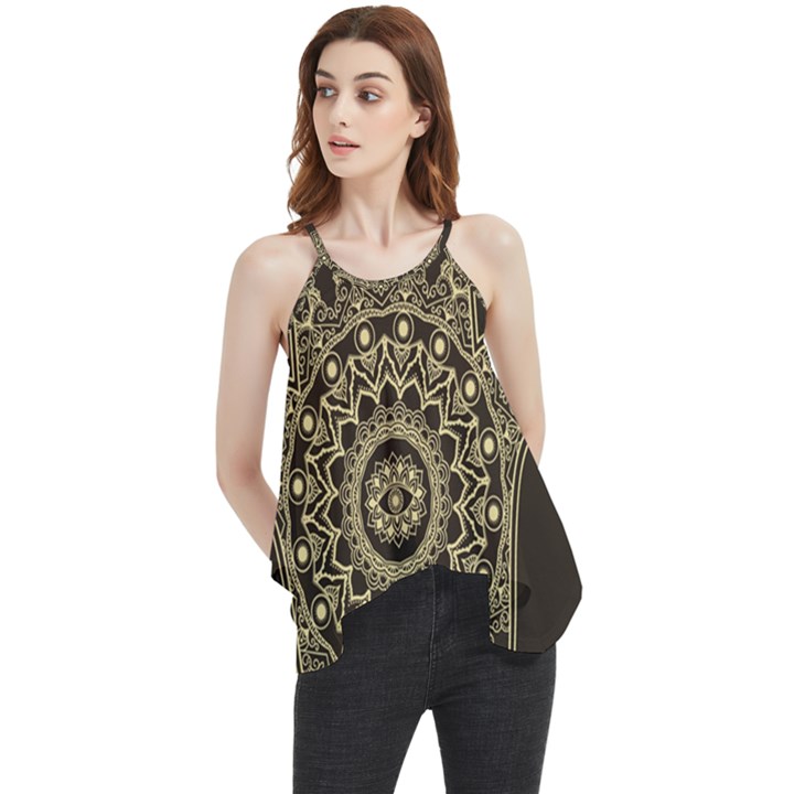 Hamsa Hand Drawn Symbol With Flower Decorative Pattern Flowy Camisole Tank Top