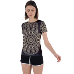 Hamsa Hand Drawn Symbol With Flower Decorative Pattern Back Circle Cutout Sports T-shirt by Hannah976