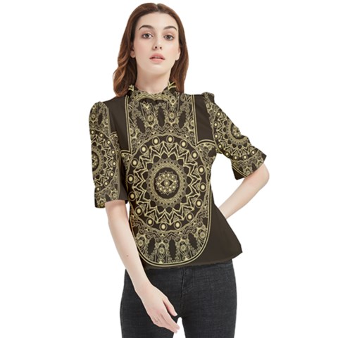 Hamsa Hand Drawn Symbol With Flower Decorative Pattern Frill Neck Blouse by Hannah976