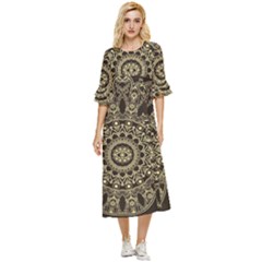 Hamsa Hand Drawn Symbol With Flower Decorative Pattern Double Cuff Midi Dress by Hannah976