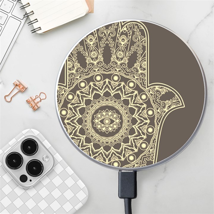 Hamsa Hand Drawn Symbol With Flower Decorative Pattern Wireless Fast Charger(White)