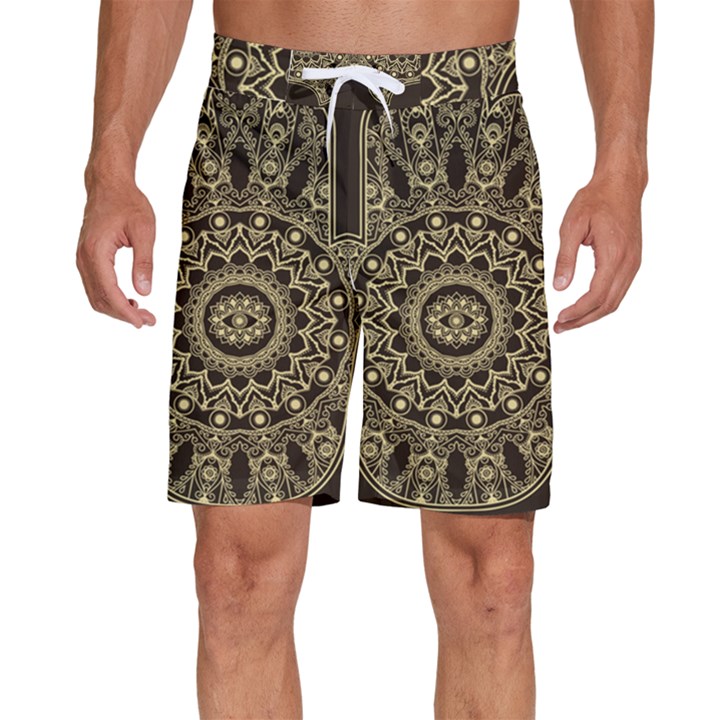 Hamsa Hand Drawn Symbol With Flower Decorative Pattern Men s Beach Shorts