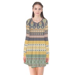 Seamless Pattern Egyptian Ornament With Lotus Flower Long Sleeve V-neck Flare Dress by Hannah976