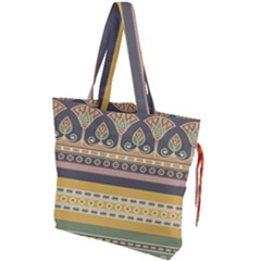 Seamless Pattern Egyptian Ornament With Lotus Flower Drawstring Tote Bag by Hannah976