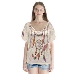 Coloured Dreamcatcher Background V-neck Flutter Sleeve Top by Hannah976