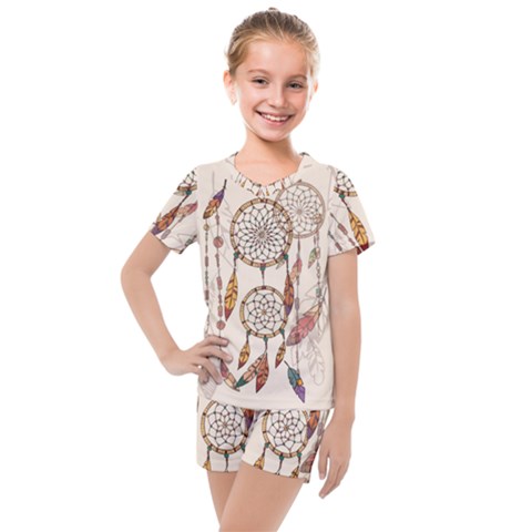 Coloured Dreamcatcher Background Kids  Mesh T-shirt And Shorts Set by Hannah976