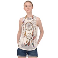 Coloured Dreamcatcher Background High Neck Satin Top by Hannah976