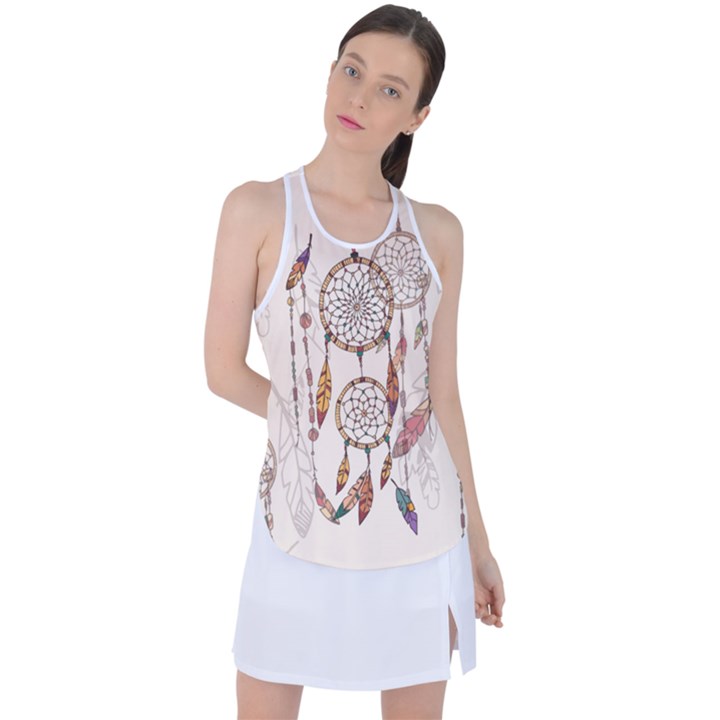 Coloured Dreamcatcher Background Racer Back Mesh Tank Top