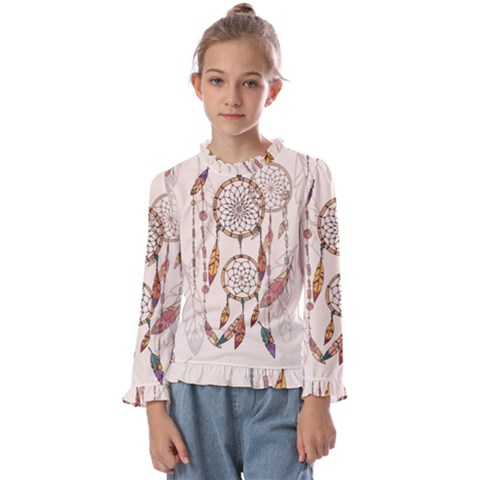 Coloured Dreamcatcher Background Kids  Frill Detail T-shirt by Hannah976