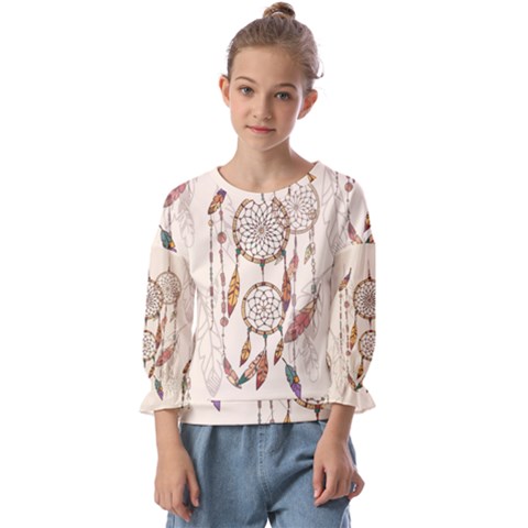 Coloured Dreamcatcher Background Kids  Cuff Sleeve Top by Hannah976