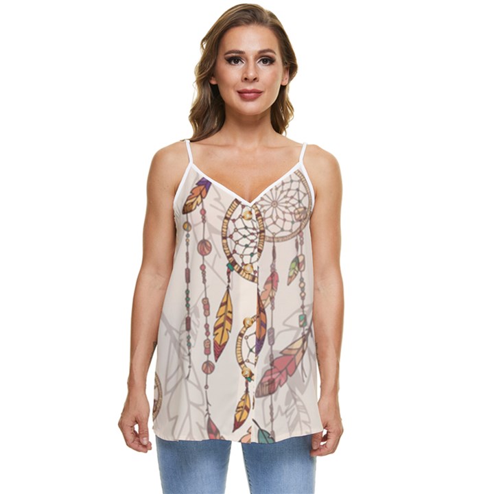 Coloured Dreamcatcher Background Casual Spaghetti Strap Chiffon Top