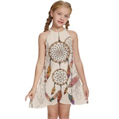 Coloured Dreamcatcher Background Kids  Halter Collar Waist Tie Chiffon Dress by Hannah976