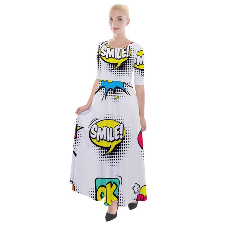 Set Colorful Comic Speech Bubbles Half Sleeves Maxi Dress