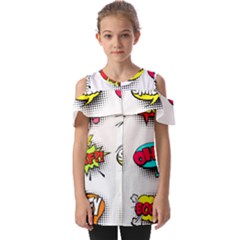 Set Colorful Comic Speech Bubbles Fold Over Open Sleeve Top by Hannah976