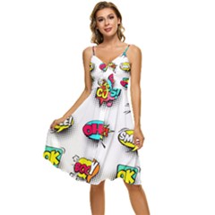 Set Colorful Comic Speech Bubbles Sleeveless Tie Front Chiffon Dress by Hannah976