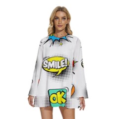 Set Colorful Comic Speech Bubbles Round Neck Long Sleeve Bohemian Style Chiffon Mini Dress by Hannah976